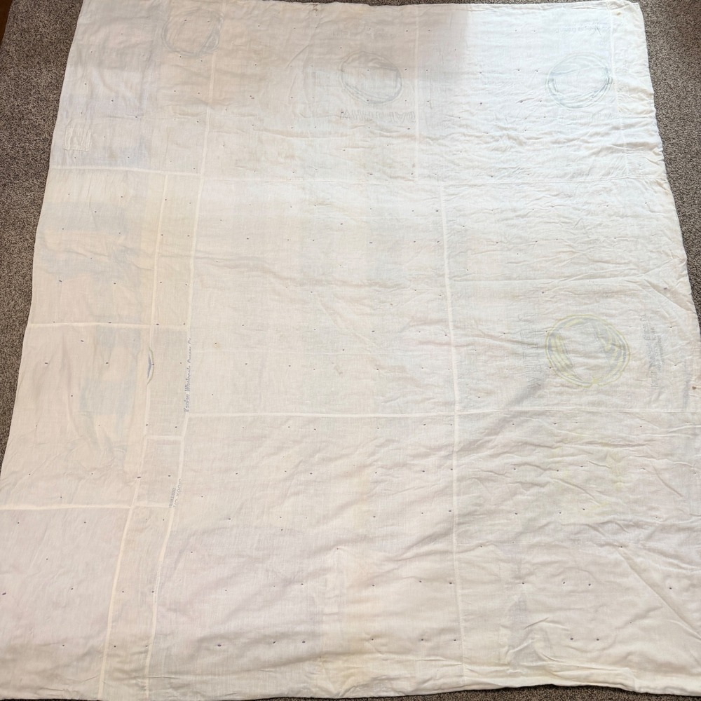 Vintage Handmade Basket Quilt Flour Feed Sack Backing Purple Scrap Quilt 82 x 72 - Picture 6 of 9